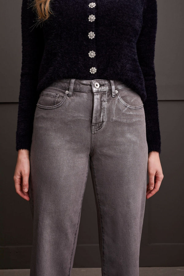 Coated Silver Audrey Wide Leg Jeans 31"
