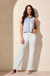 Cropped Sleeveless Denim Shirt with Frayed Hem