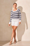 Drop-Shoulder Stripe Crew Neck Sweater