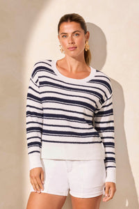 Drop-Shoulder Stripe Crew Neck Sweater