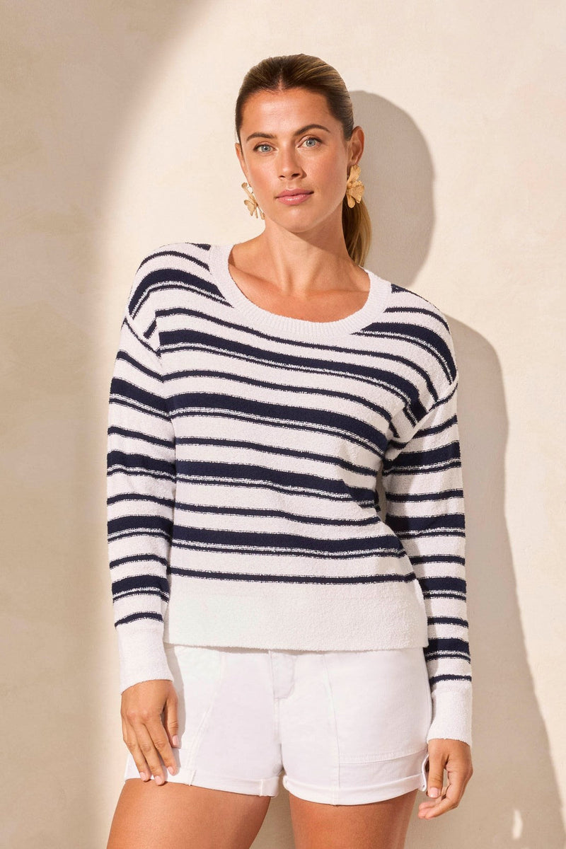 Drop-Shoulder Stripe Crew Neck Sweater