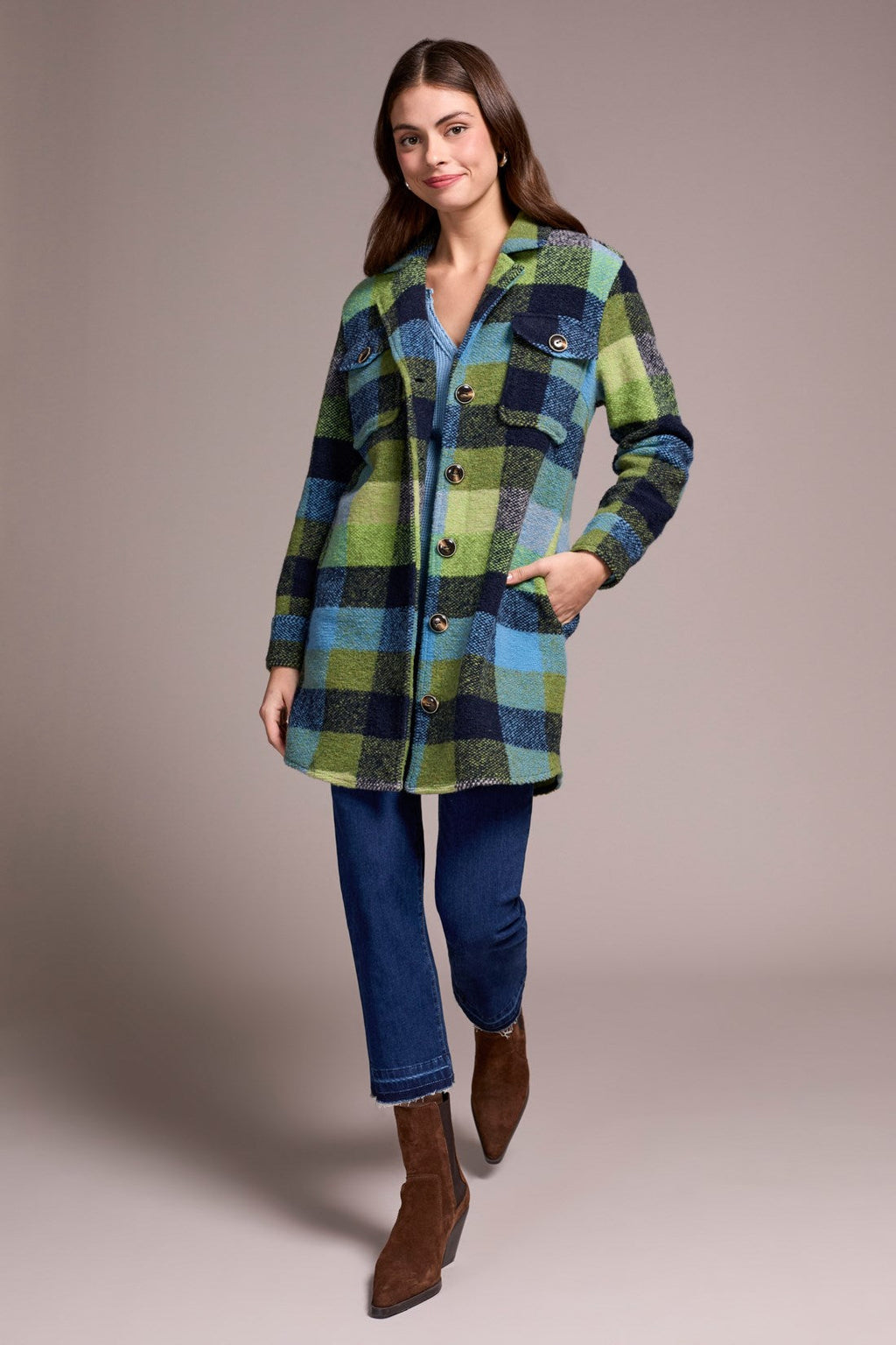 Knit Plaid Notch Collar Shacket – The Boutique MHK