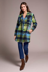 Knit Plaid Notch Collar Shacket
