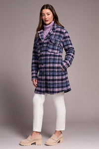 Knit Plaid Notch Collar Shacket
