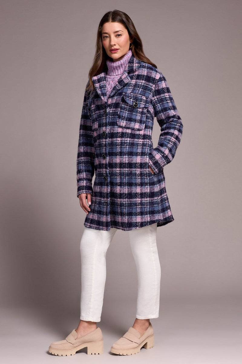 Knit Plaid Notch Collar Shacket