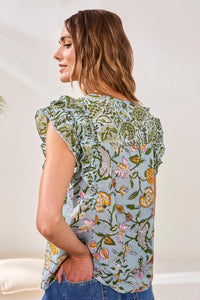 Poplin Novelty Blouse With Frill Cap Sleeves