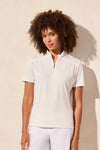 Pointelle Knit Zip-Front Mock Neck