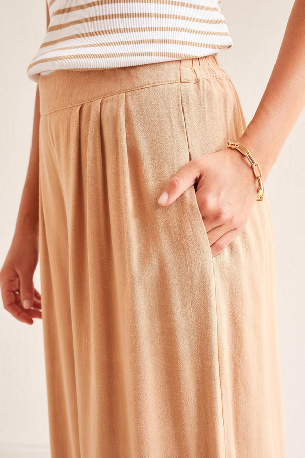 Pull On Linen Blend Flowy Pants With Pockets