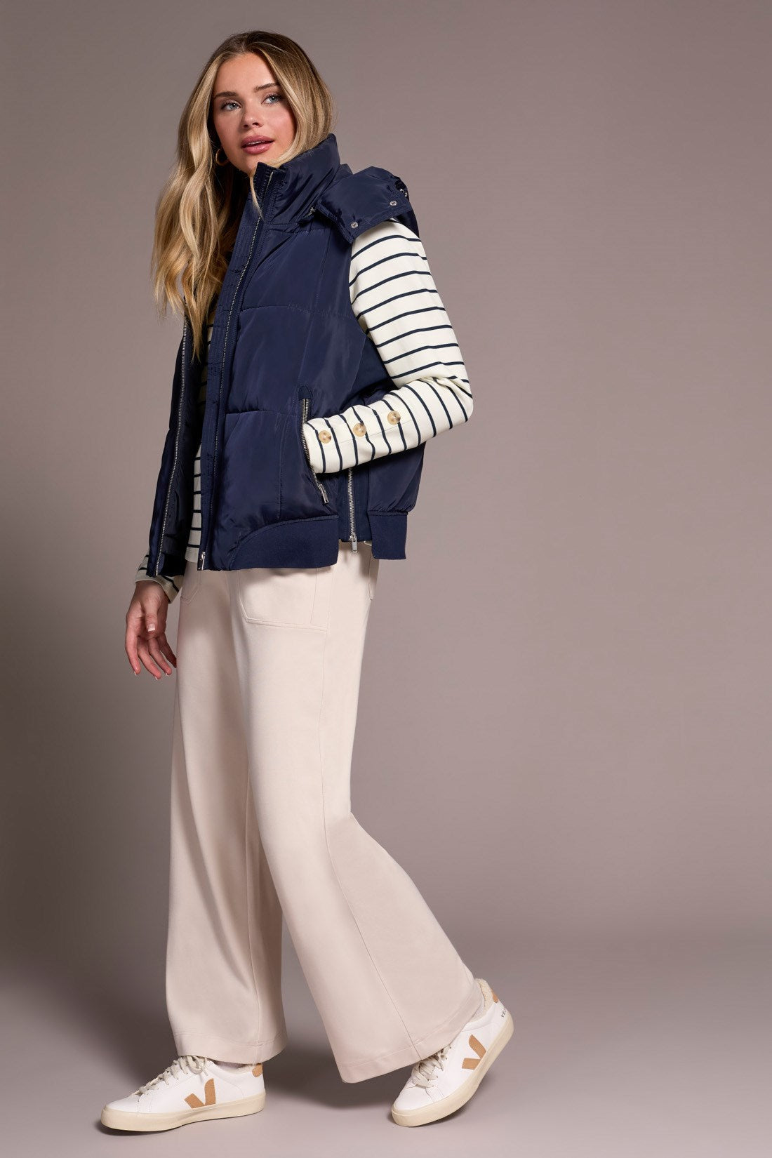 Quilted Puffer Vest With Removable Hood