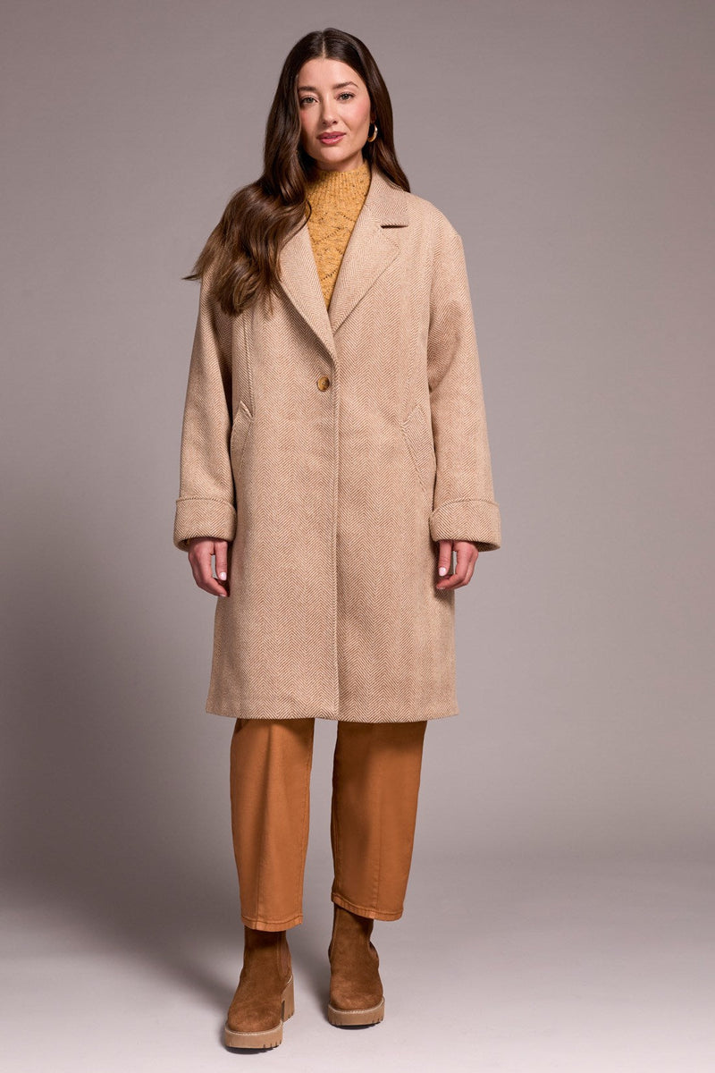 Soft Herringbone Button Front Car Coat