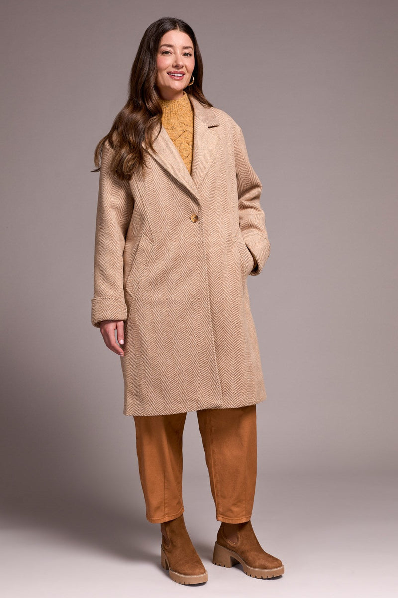 Soft Herringbone Button Front Car Coat