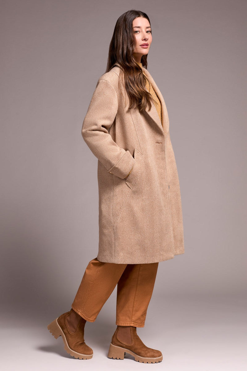 Soft Herringbone Button Front Car Coat