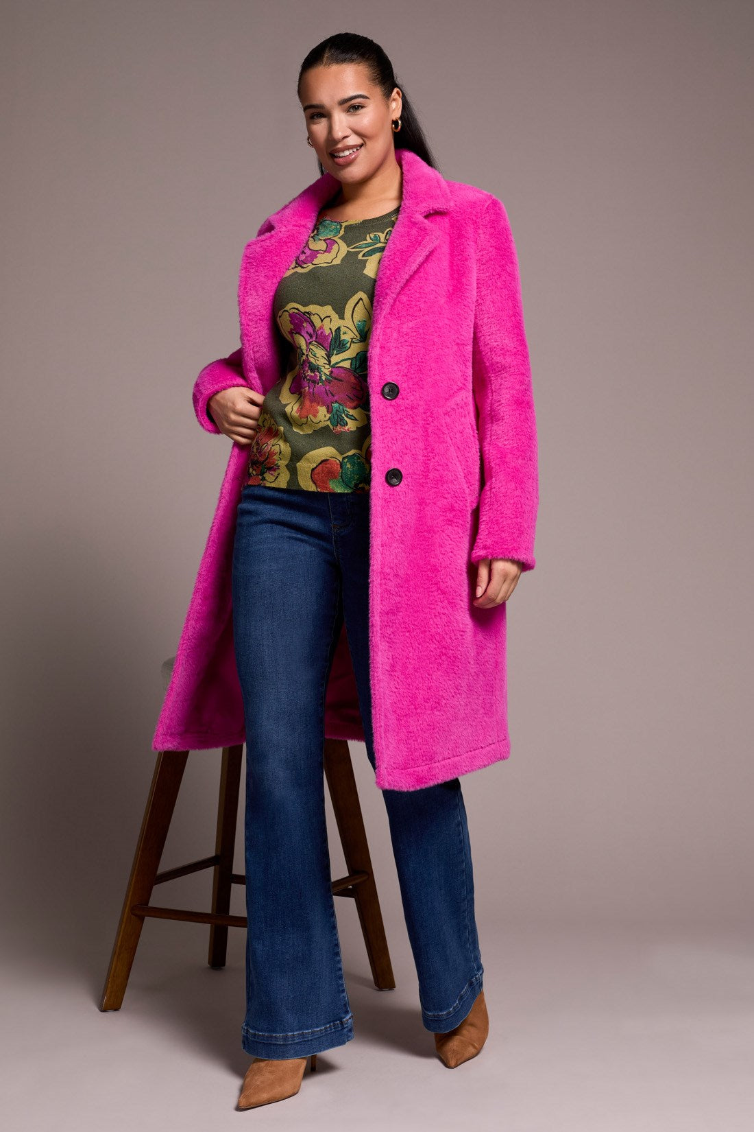Soft Plush Button Front Coat