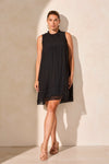 Textured Poplin Crewneck Sleeveless Dress