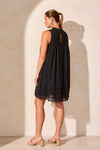 Textured Poplin Crewneck Sleeveless Dress