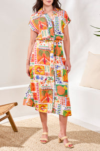 Shirt Dress with Waist Pleats