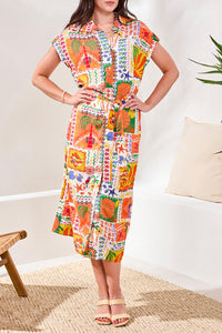 Shirt Dress with Waist Pleats