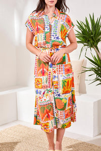 Shirt Dress with Waist Pleats