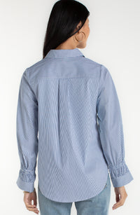 Adjustable Sleeve Button Front Woven Top