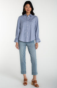 Adjustable Sleeve Button Front Woven Top