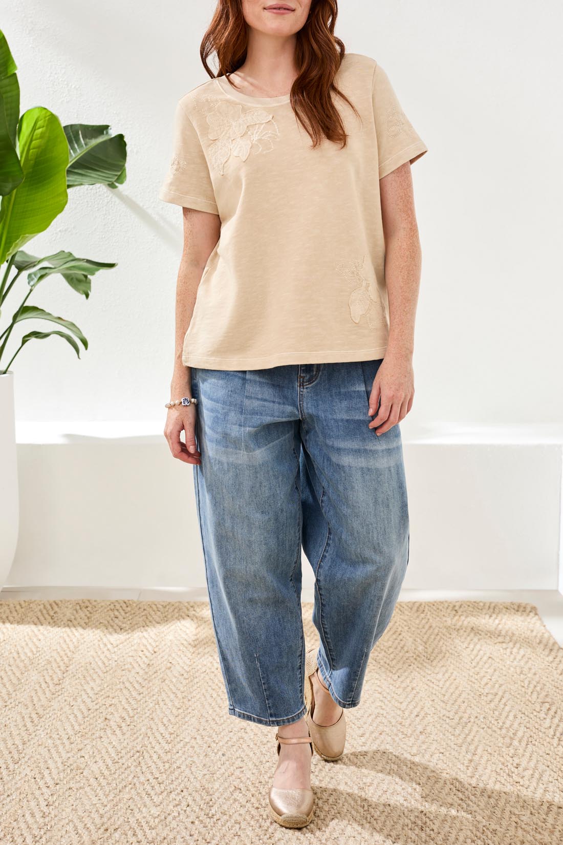 Short Sleeve Embroidered Crew Neck