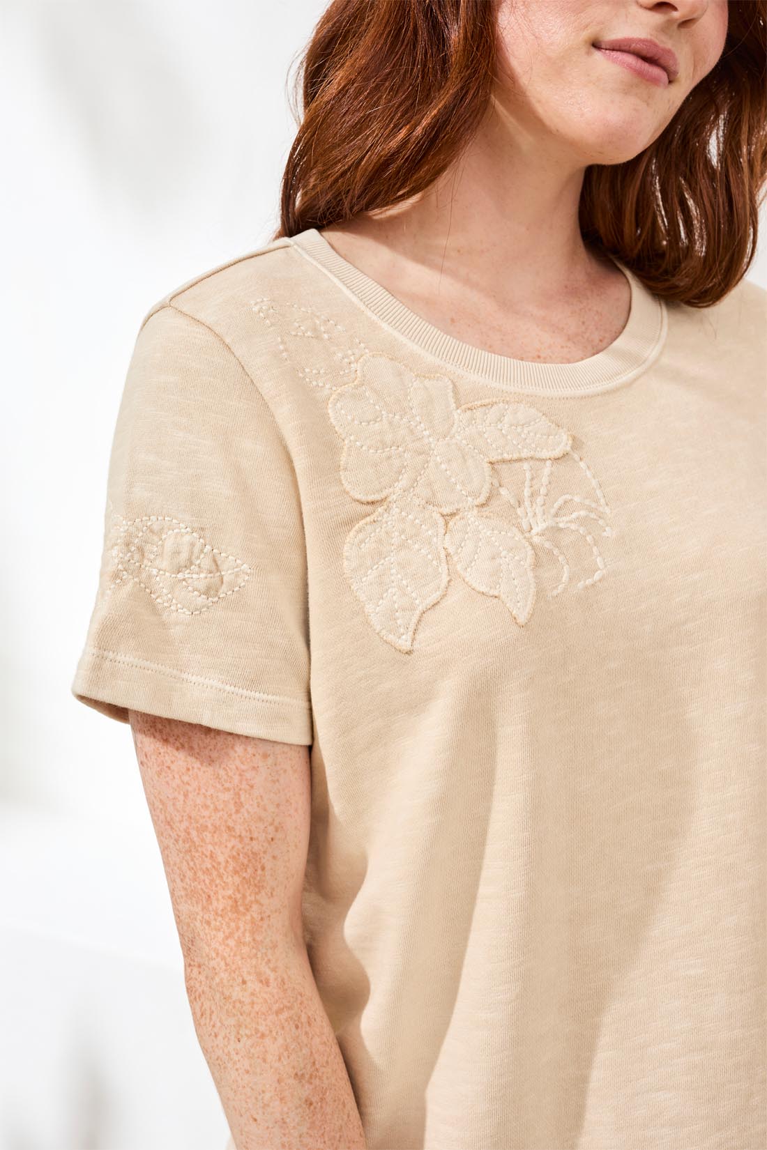 Short Sleeve Embroidered Crew Neck