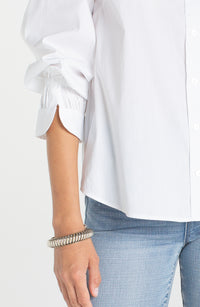 Adjustable Sleeve Button Front Woven Top