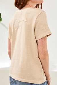 Short Sleeve Embroidered Crew Neck