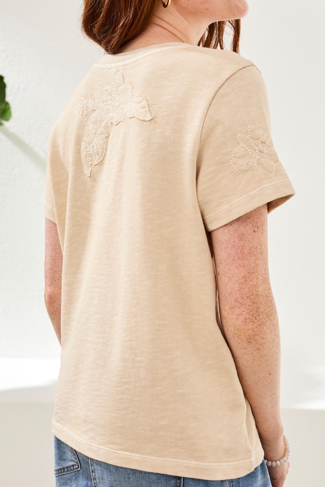 Short Sleeve Embroidered Crew Neck
