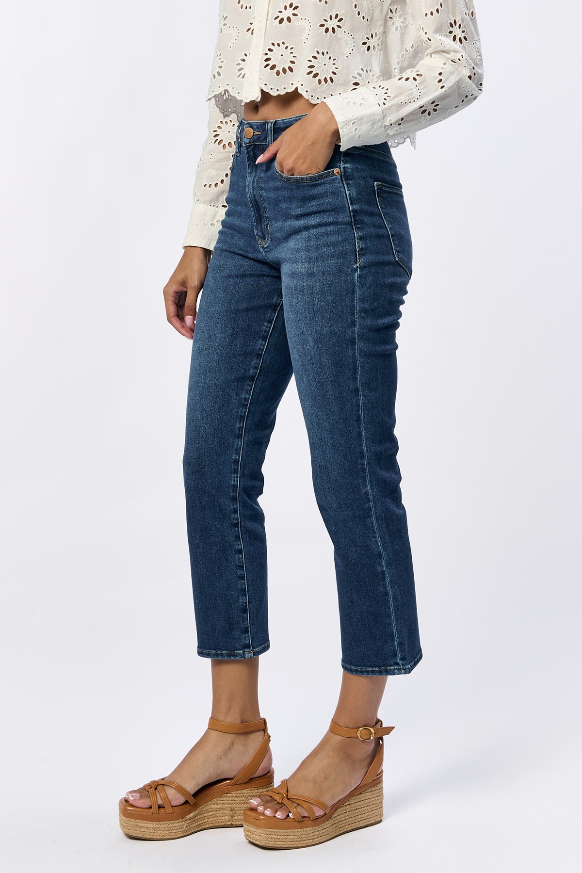 Frankie Straight Fit High Rise Cropped Jeans