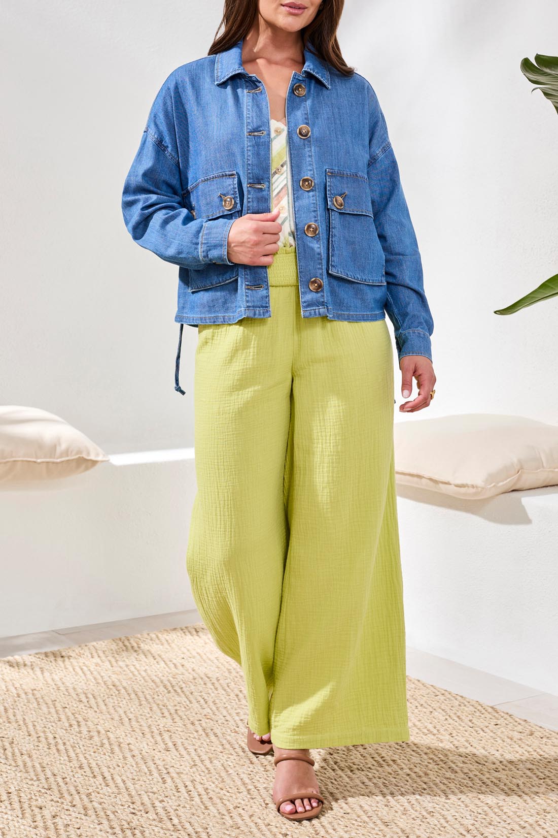 Denim Button Up Jacket with Back Adjustment