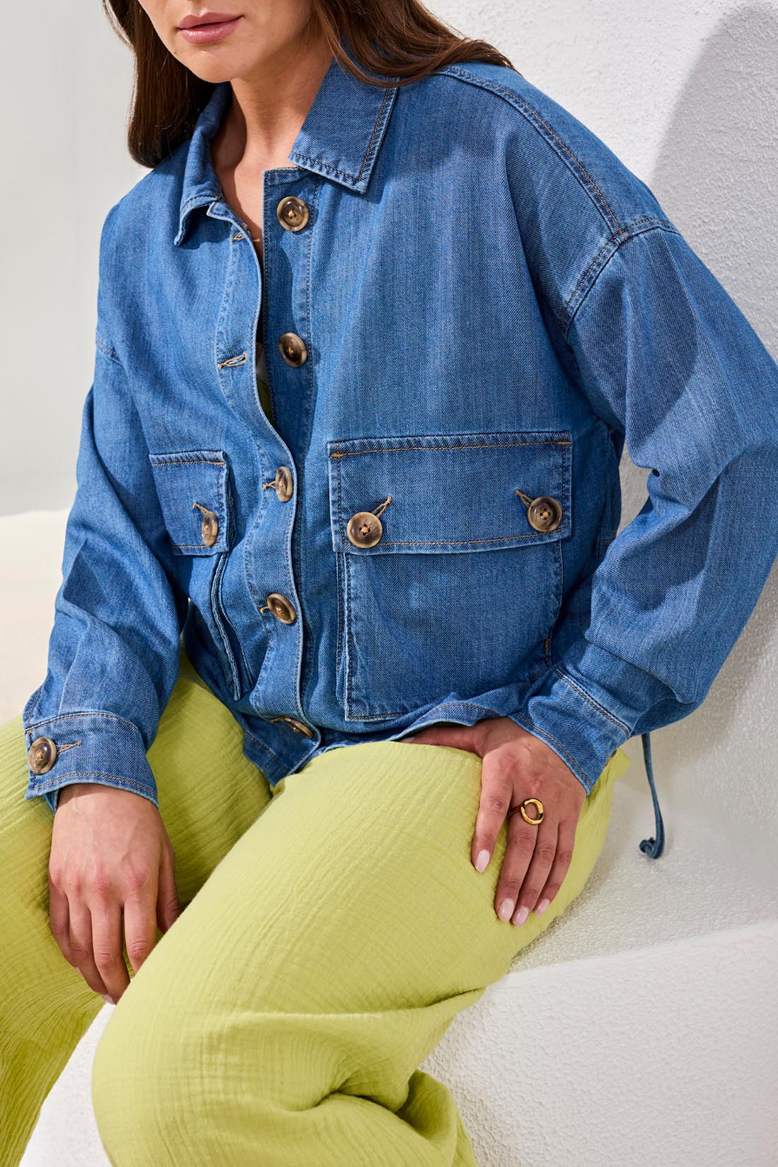 Denim Button Up Jacket with Back Adjustment
