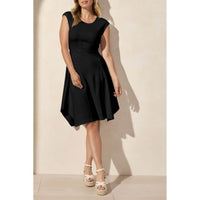 Asymmetrical Cap-Sleeve Crew Neck Dress
