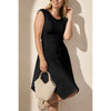 Asymmetrical Cap-Sleeve Crew Neck Dress