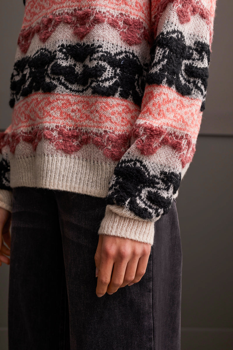 V-Neck Drop Shoulder Jacquard Sweater