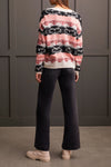 V-Neck Drop Shoulder Jacquard Sweater
