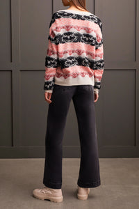 V-Neck Drop Shoulder Jacquard Sweater