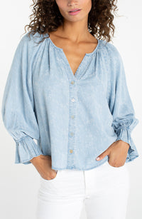 3/4 Sleeve Button Front Woven Top