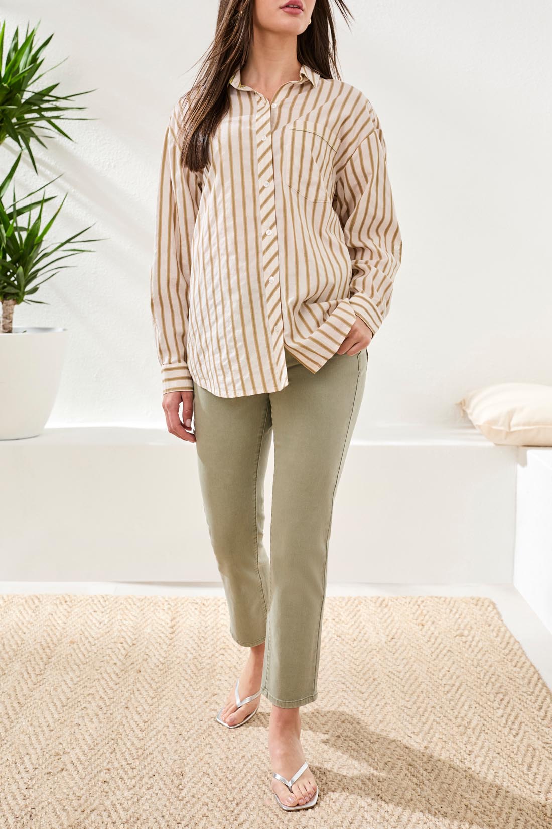 Roll Up Sleeve Button Front Shirt